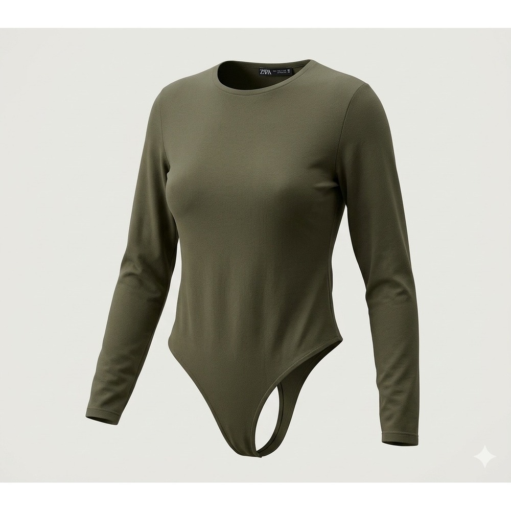 Zara Women's Olive Green Long Sleeve Body Suit Top. Size S